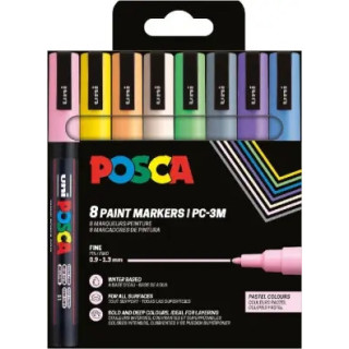 Posca PC3M Pack de 8 Marcadores de Pintura - Punta Conica 0.9-1.3mm - Tinta Base al Agua - Resistente a la Luz  - Ideal para Ca