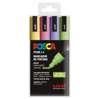 Posca PC-5M Estuche de 4 Marcadores de Pintura - Punta de Bala 1.8-2.5mm - Tinta Base al Agua - Resistente a la Luz - Color Sur