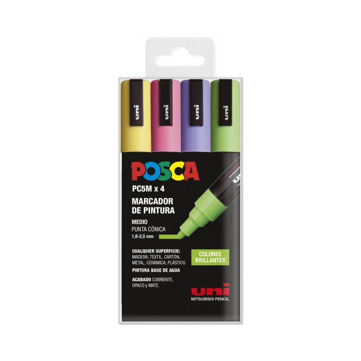 Posca PC-5M Estuche de 4 Marcadores de Pintura - Punta de Bala 1.8-2.5mm - Tinta Base al Agua - Resistente a la Luz - Color Sur