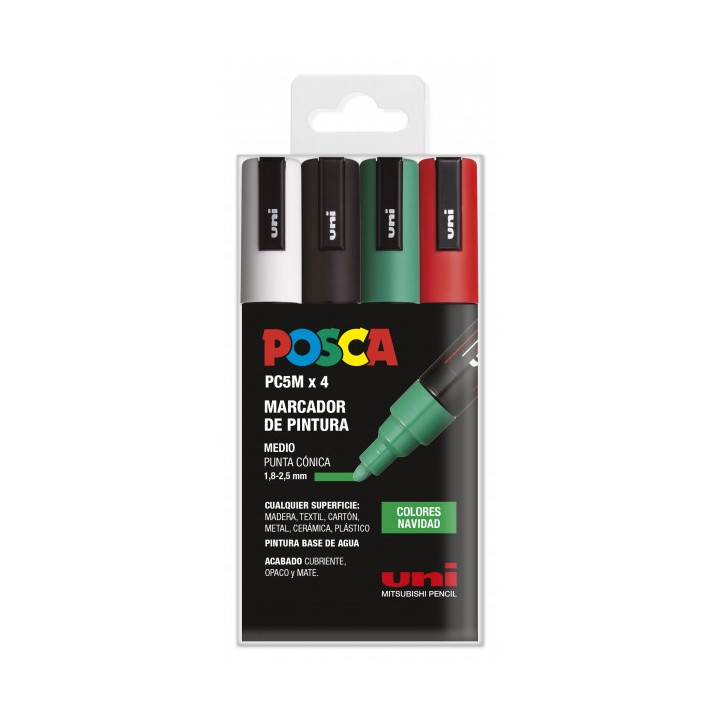 Posca PC-5M Estuche de 4 Marcadores de Pintura - Punta de Bala 1.8-2.5mm - Tinta Base al Agua - Resistente a la Luz - Color Sur
