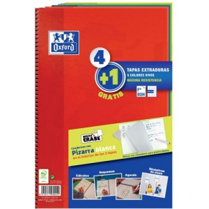 Pack 4+1 cuaderno espiral classic w-e folio 80 hojas 4x4 con margen colores vivos oxford 400122761