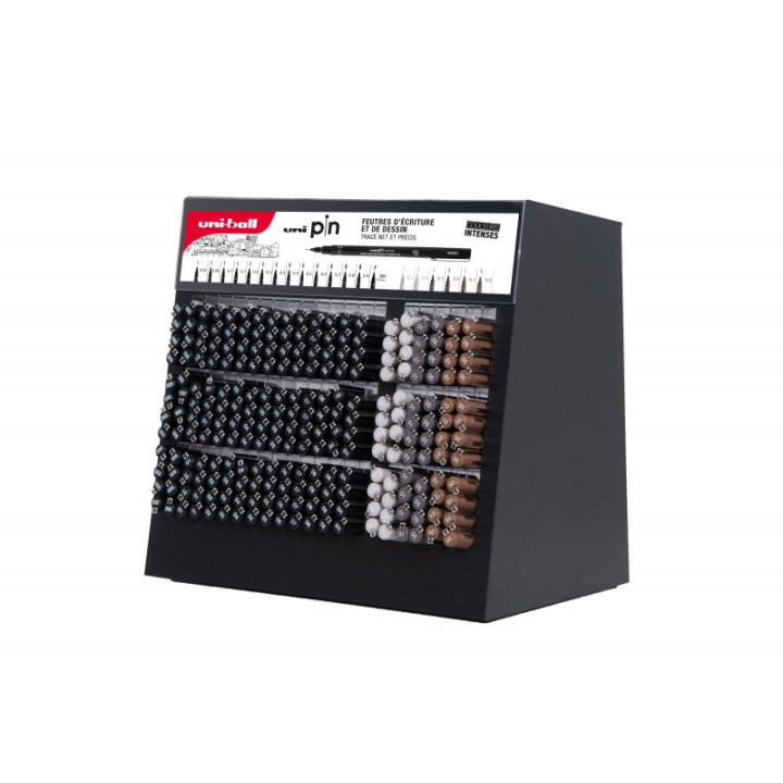 Uni-ball Uni Pin Expositor de 240 Rotuladores Calibrados - Punta Poliacetal - Tinta Pigmentada Resistente al Agua y Luz - Ideal