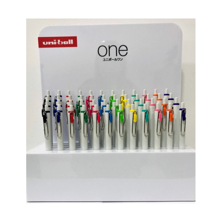 Uni-ball UMN-S-07 ONE Expositor de 48 Boligrafo de Tinta Liquida - Punta de Bola 0.7mm - Escritura Ultra Fluida - Agarre Suave