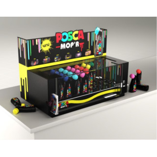 Posca MOP'R Expositor 62 Marcadores de Pintura - Punta Redondeada de Gomaespuma 3-19mm - Multi Efectos - Tinta Base al Agua - N