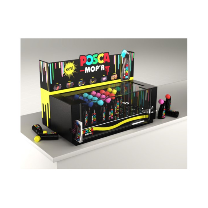 Posca MOP'R Expositor 62 Marcadores de Pintura - Punta Redondeada de Gomaespuma 3-19mm - Multi Efectos - Tinta Base al Agua - N