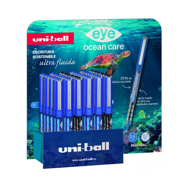 Uni-ball Eye Ocean Care UB150/157 Expositor de 36 Boligrafos - Punta de Bola 0.5mm - Tinta Pigmentada Resistente al Agua y Luz