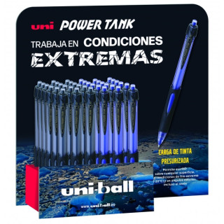 Uni-ball 220 Power Tank Expositor de 36 Boligrafos - Punta de Bola 1mm - Carga Presurizada - Escribe en Cualquier Superficie -