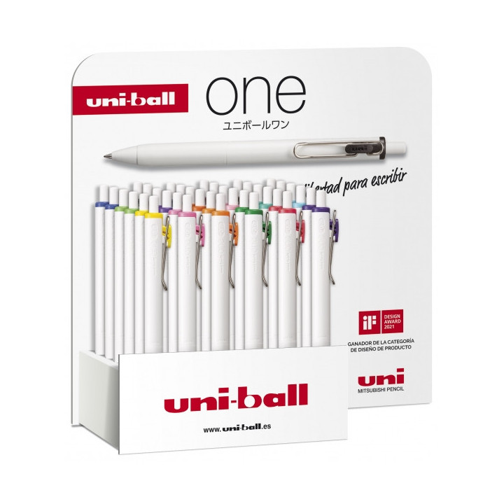 Uni-ball ONE UMN-S-07 Expositor de 36 Boligrafos de Tinta - Punta de Bola 0.7mm - Escritura Ultra Fluida - Agarre Suave y Comod