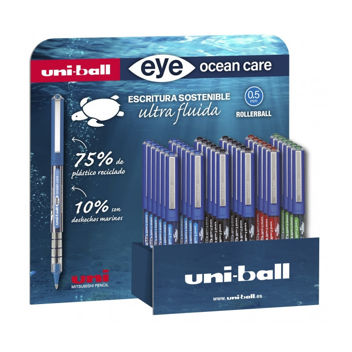 Uni-ball Eye Ocean Care UB-150ROP Expositor de 36 Boligrafos de Tinta Liquida - Punta de Bola 0.5mm - Tinta Pigmentada Resisten
