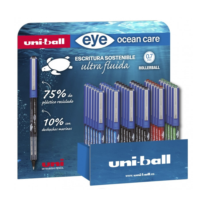 Uni-ball Eye Ocean Care UB-1570ROP Expositor de 36 Boligrafos de Tinta Liquida - Punta de Bola 0.7mm - Trazo 0.5mm - Tinta Pigm