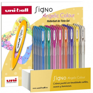 Uni-ball Signo Angelic Expositor de 48 Rollers de Tinta Gel - Punta de Bola 0.7mm - Tinta Resistente al Agua y Luz - Escribe en