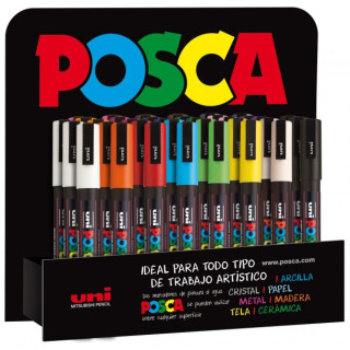 Posca PC3M Expositor de 36 Marcadores de Pintura - Punta Conica de Poliester 0.9-1.3mm - Tinta Base al Agua - Resistente a la L