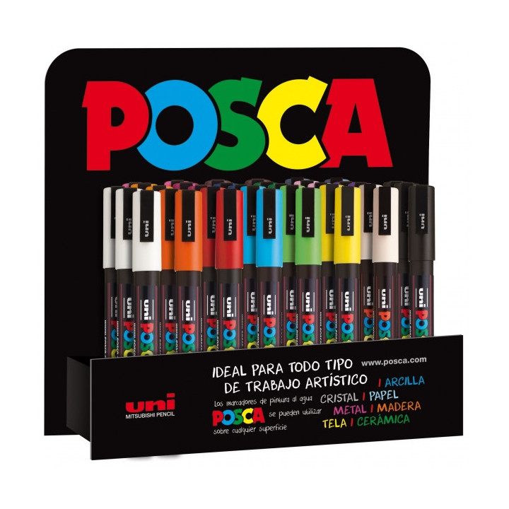 Posca PC3M Expositor de 36 Marcadores de Pintura - Punta Conica de Poliester 0.9-1.3mm - Tinta Base al Agua - Resistente a la L