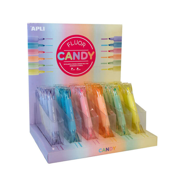 Apli Caramelo Exositor de 36 Marcadores Doble Punta 5mm Plana y 2mm Redonda - Ideal para Agendas