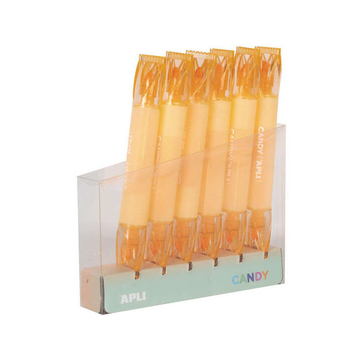 Apli Caramelo Pack de 6 Marcadores Doble Punta 5mm Plana y 2mm Redonda - Ideal para Agendas