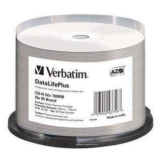 VERBATIM CD-R 700MB 52x DataLifePlus Wide Thermal Professional (Tarrina 50)