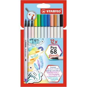Estuche carton 12 unidades rotulador pen 68 brush colores surtidos stabilo 568/12-21