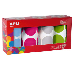 Apli Pack de 4 Rollos de Gomets Redondos Ø 45mm - 1416 Gomets por Pack - Adhesivo Permanente - Desarrollo de Habilidades en Ni