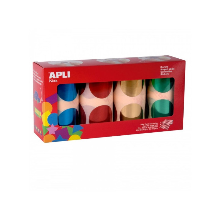 Apli Pack de 4 Rollos de Gomets Redondos Ø 45mm - 354 Gomets por Rollo - Adhesivo Permanente - 1416 Gomets en Total - Ideales