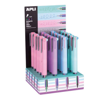 Apli Nordik Collection Expositor con 20 Boligrafos con 5 Tintas de Gel - Acabado Soft Touch en Silicona - Cuerpo en Colores Sur