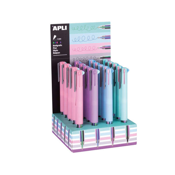 Apli Nordik Collection Expositor con 20 Boligrafos con 5 Tintas de Gel - Acabado Soft Touch en Silicona - Cuerpo en Colores Sur