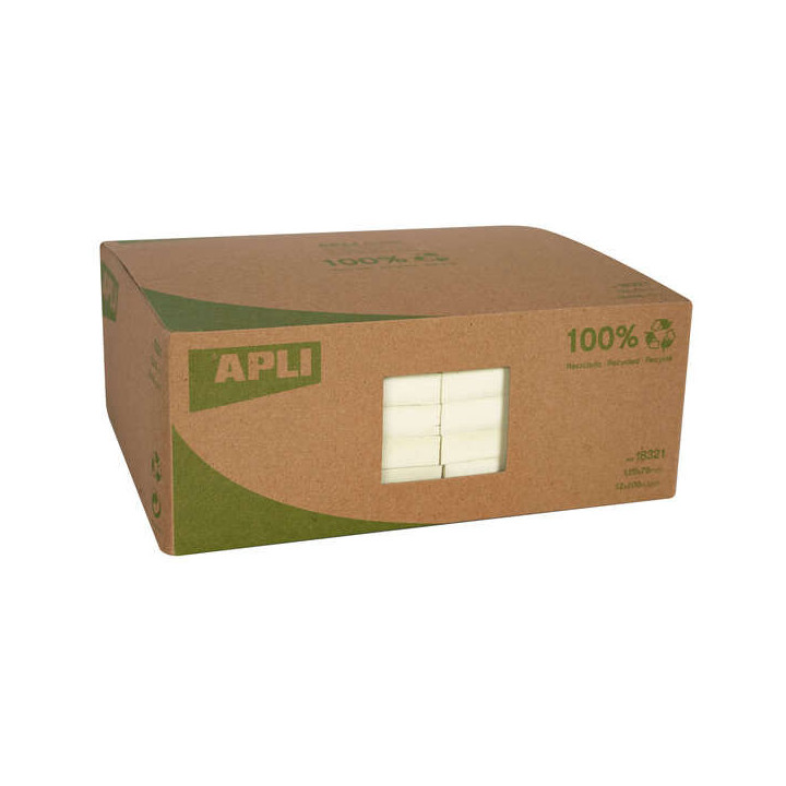 Apli Notas Adhesivas Recicladas Classic 125x75mm 12 Blocs - 100 Hojas - Color Amarillo