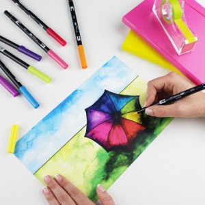 Rotulador doble punta pincel color hot pink tombow abt-743