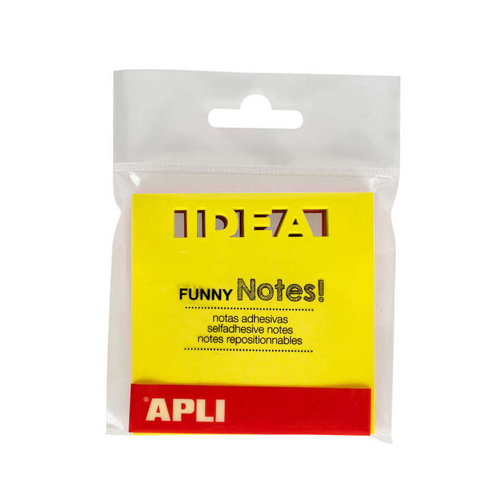 Apli Notas Adhesivas Troquelado Idea 75x75mm Bloc 75 Hojas - 3 Colores Surtidos Fluorescentes - Ideal para Organizar - Vibrante