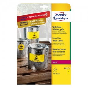 Paquete 8 hojas etiquetas amarillas de poliéster-impresoras láser-210 x 297 mm avery l6111-8 Paquete 8 hojas etiquetas amarillas de poliéster-impresoras láser-210 x 297 mm avery l6111-8