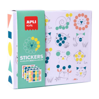Apli Kids Juego de Gomets Animales - 8 Laminas Ilustradas de 200G - 8 Hojas de Gomets Removibles Geometricos - Libro Guia con E