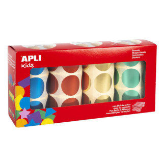 Apli Pack de 2.256 Gomets Redondos Ø 33mm - 4 Rollos de 564 Gomets - Adhesivo Permanente - Ideal para escuelas Infantiles y Co