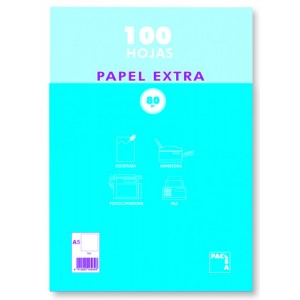Paquete papel extra blanco satinado 100 hojas 80 grs. a-5 (148x210mm.) liso pacsa 21814