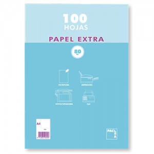 Paquete papel extra blanco satinado 100 hojas 80 grs. a-4 (210x297mm.) liso pacsa 21811
