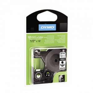 Cinta rotuladora d1 12mmx5.5m poliester negro/blanco dymo s0718060
