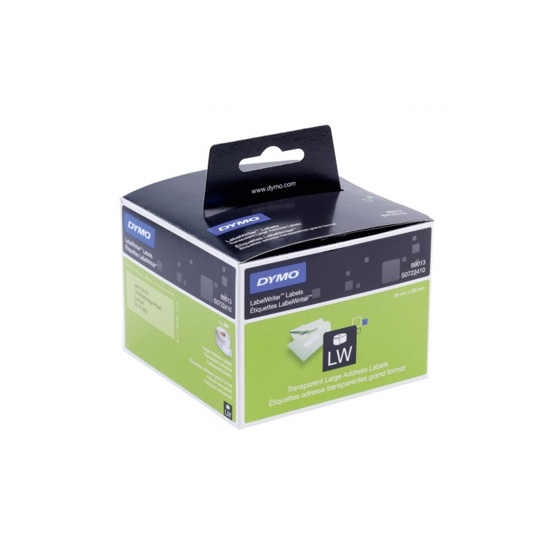 Rollo etiqueta permanente 89x36mm. transparentes dymo so722410