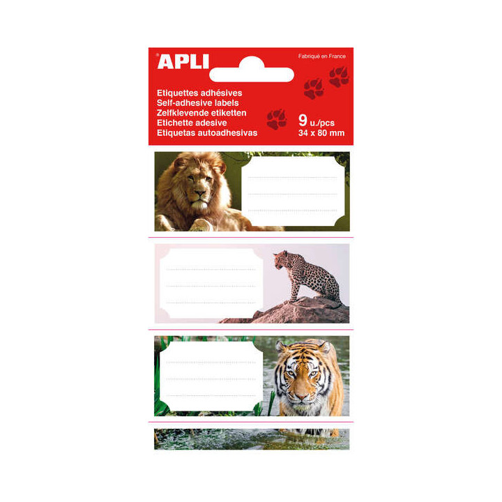Apli Etiquetas Adhesivas Escolares Selva - Tamaño 81x36mm - 9 Etiquetas por Bolsa - Adhesivo Permanente de Alta Calidad - Dise