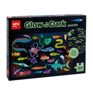 Apli Glow in the Dark Puzzle Fluorescente de 104 Piezas 5x5cm - Tematica Oceanos - Poster para Facilitar Montaje - Recomendado