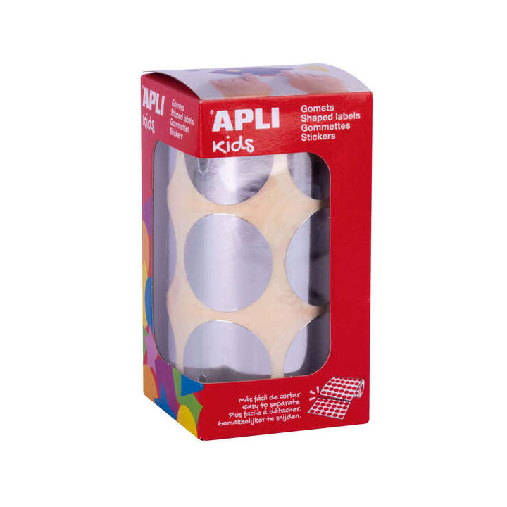 Apli Gomets Redondos Plata Metalizado - Ø33mm - 59 Hojas Pretroqueladas - Adhesivo Base Agua - Normas EN-71 y FSC