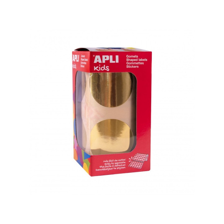 Apli Rollo de Gomets Redondos Ø45mm Metalizado - Adhesivo Permanente - 354 Gomets por Rollo - Fomenta la Creatividad y Psicomo