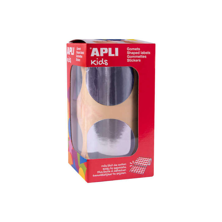 Apli Gomets Redondos Plata Metalizado - Ø 45mm - 354 Gomets por Rollo - Desarrolla Psicomotricidad Fina y Varias Capacidades y