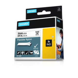 Dymo Rhino ID1-19 Cinta de Etiquetas Original para Rotuladora - Texto Negro sobre Fondo Blanco - Ancho 19mm x 3.5 metros - 1848