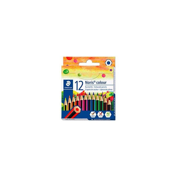 Staedtler Noris Colour 185 Pack de 12 Lapices Hexagonales de Colores - Resistencia a la Rotura - Material Wopex - Colores Surti