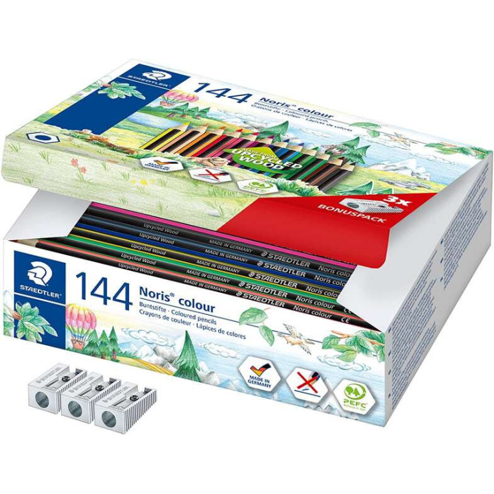 Staedtler Noris Colour 185 Pack de 144 Lapices Hexagonales de Colores - Resistencia a la Rotura - Ideal para Colegios - Colores