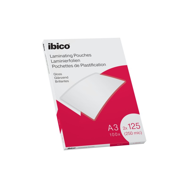 Caja 100 bolsas de plastificacion 303x426 a3 brillo 125 micras ibico 627321
