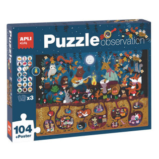 Apli Puzzle Observacion Bosque de 104 Piezas de 5x5cm - Incluye Poster y 3 Fichas - Facil Manejo - Desarrolla Habilidades y Aut