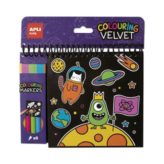 Apli Bloc de Dibujos de Terciopelo Negro - Incluye 5 Rotuladores - 6 Laminas - Ideal para Viajes - Estimula Creatividad y Conce