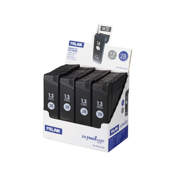 Milan Expositor con 24 Cajas de 12 Minas de Grafito 1.3mm 2B -  Alta Resistencia