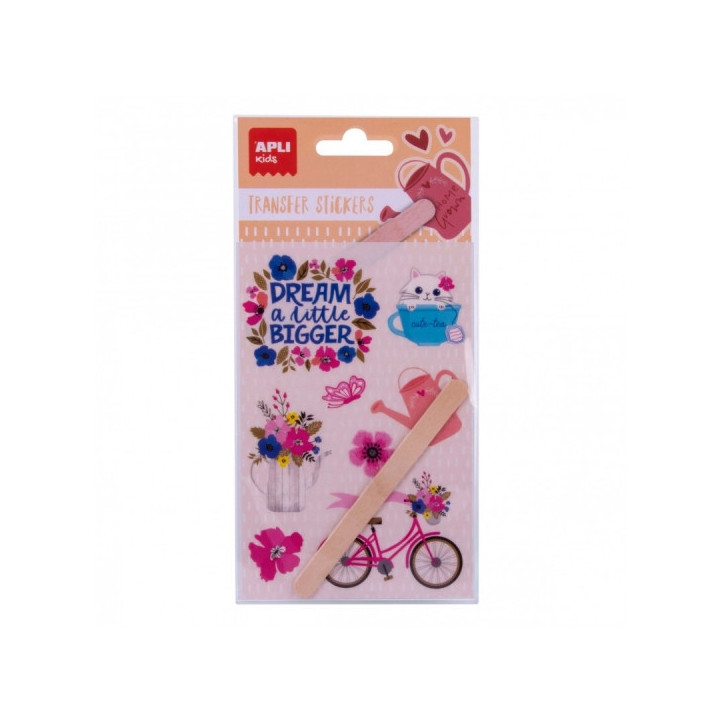 Apli Bolsa de Pegatinas Transferibles Flores - Incluye 1 Hoja con 8 Pegatinas y Palito de Madera - Facil Aplicacion en 4 Pasos