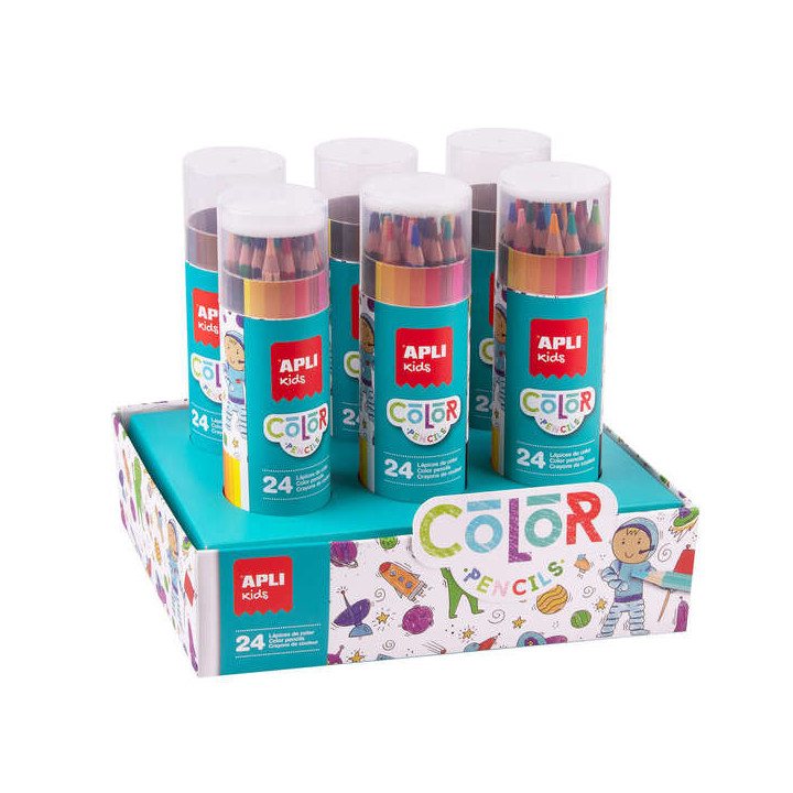 Apli Expositor con 6 Packs de 24 Lapices de Colores Hexagonales Mina de 4mm - Colores Surtidos