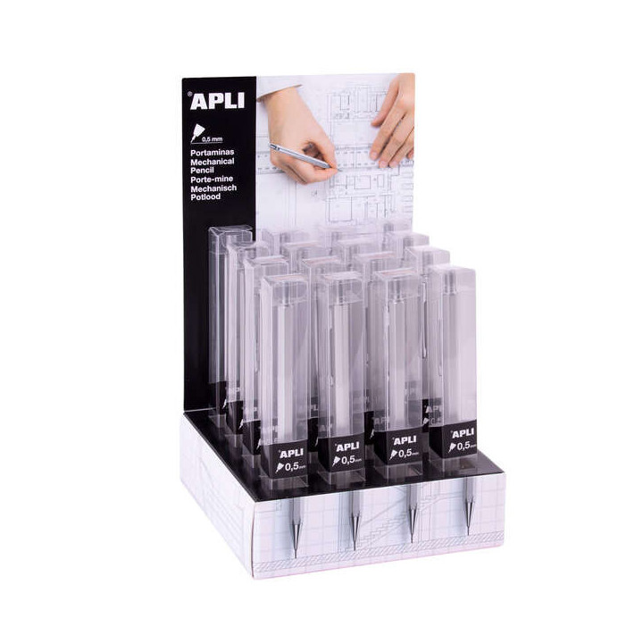 Apli Portaminas Metalicos - 0.5mm - Textura Soft - Forma Hexagonal - Capuchon de Metal - Goma de Borrar - 16 Unidades